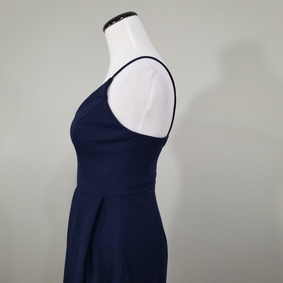 BHLDN Blue Caron Dress Size 2 Womens Sleeveless Crepe V Neck Petal Slit Midi - Picture 5 of 10